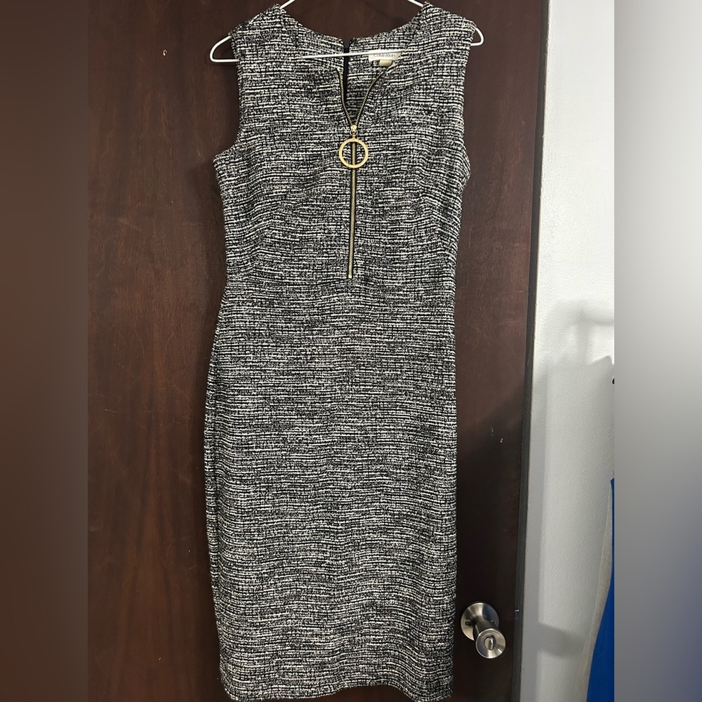 Calvin Klein Monochrome Tweed Midi Dress